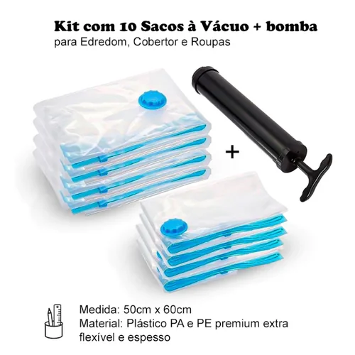 Kit 10 Sacos a Vácuo com Bomba